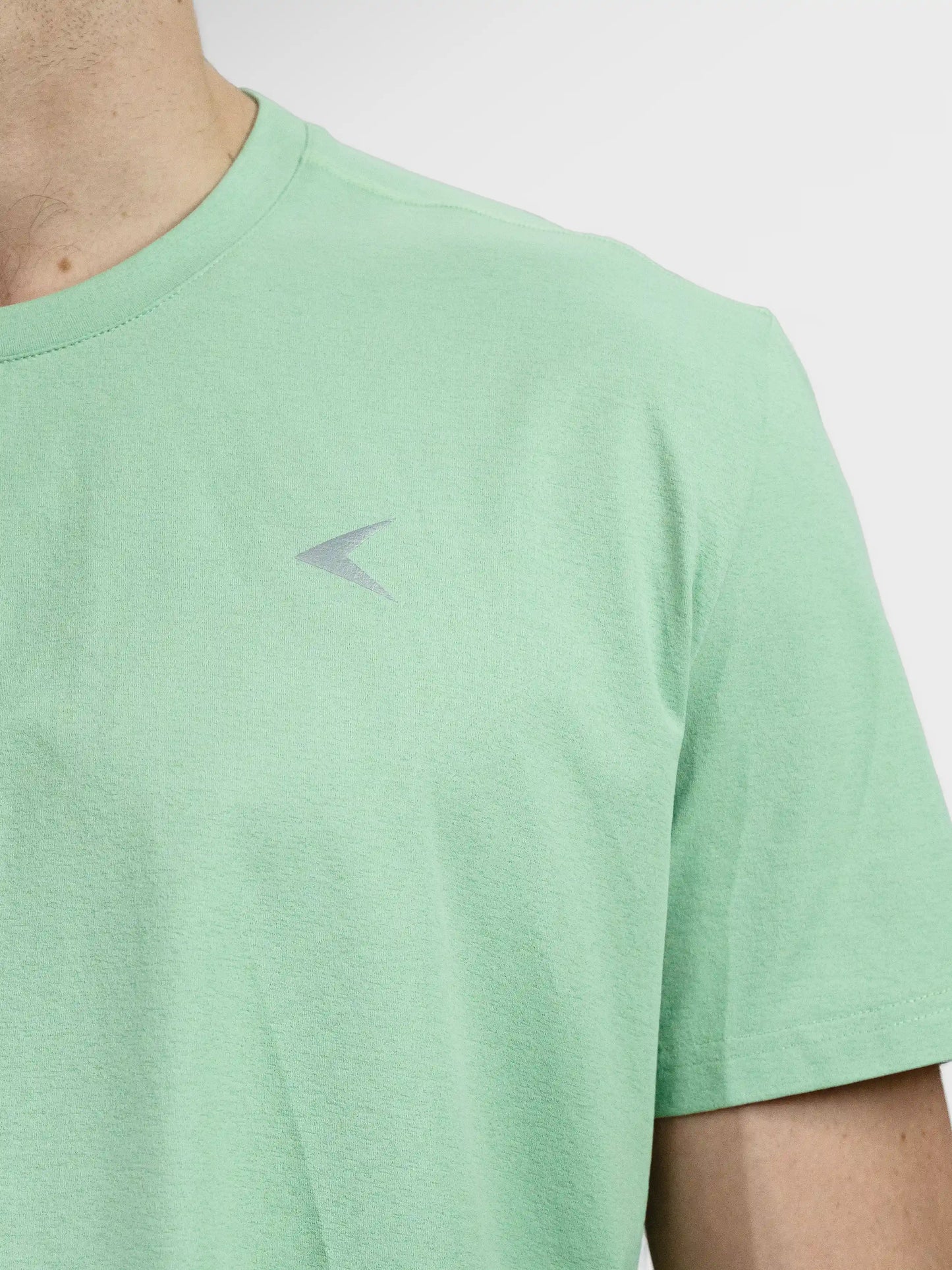 Clay Active men's workout and training gym tee shirt showing logo and fabric. Sage colour.