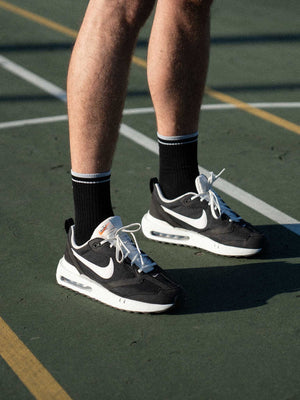 Clay Active retro court tennis socks. Black tennis socks. Made in Australia.