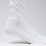 Clay Active men's white athletic sock close up in studio.