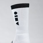 Clay Active white athletic crew socks showing cushioning and logo.